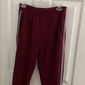 Maroon joggers with stripes down the side!